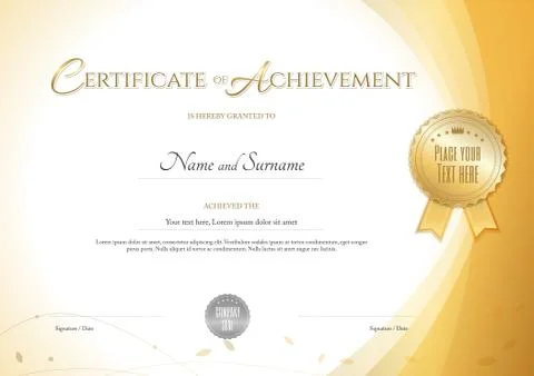 Certificate of achievement template with environment theme in gold color Stock Illustration