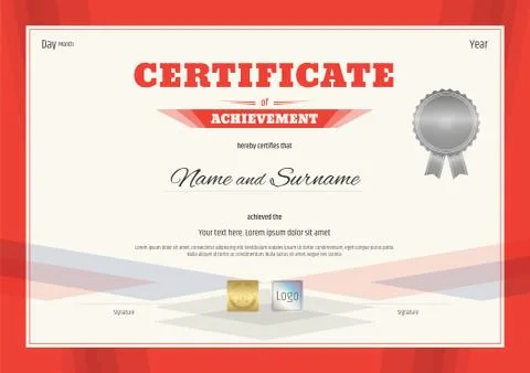 Certificate of Achievement template in modern theme with red border Stock Illustration