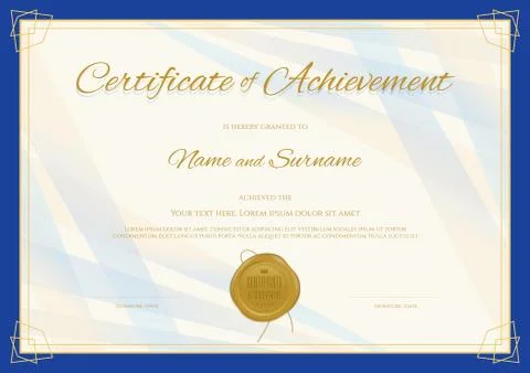 Certificate of Achievement template in modern theme with blue border Stock Illustration