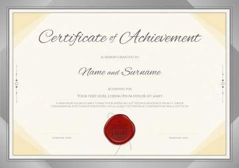 Certificate of Achievement template in modern theme with silver border Stock Illustration