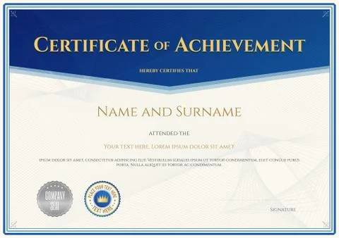 Certificate of achievement template in vector for achievement graduation comp Stock Illustration