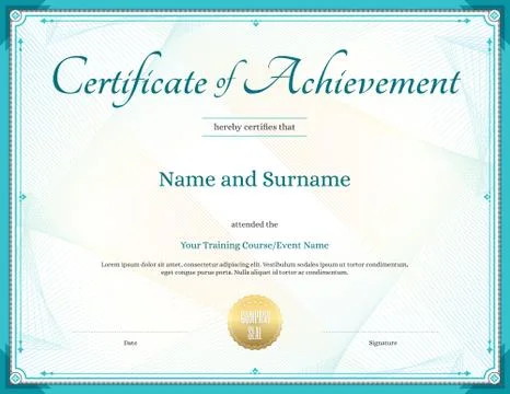 Certificate of achievement template in vector for achievement graduation comp Stock Illustration