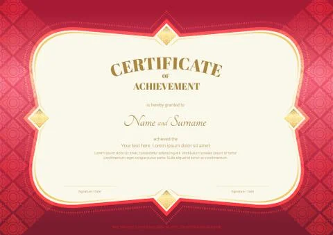 Certificate of achievement template in vector with applied Thai art backgro.. Stock Illustration