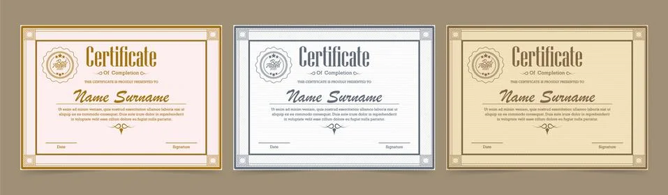 Certificate of achievement template in vector with applied Thai line in yellow g Stock Illustration