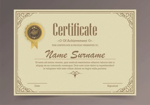 Certificate of achievement template in vector with applied Thai line in yello Stock Illustration