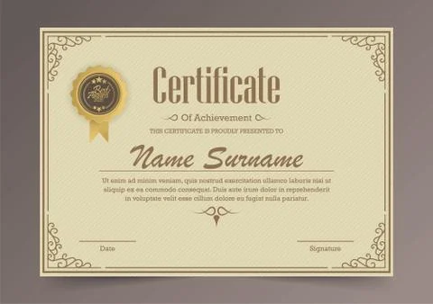 Certificate of achievement template in vector with applied Thai line in yello Stock Illustration