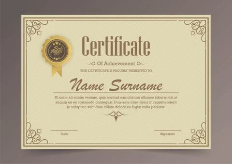 Certificate of achievement template in vector with applied Thai line in yello Stock Illustration