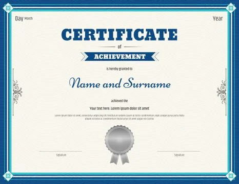 Certificate of achievement template in vector blue theme Stock Illustration