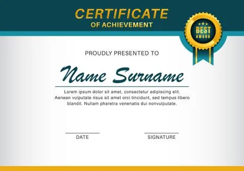 Certificate of achievement template vector design. Illustrazione stock