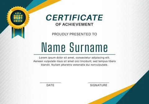 Certificate of achievement template vector design. Stock Illustration