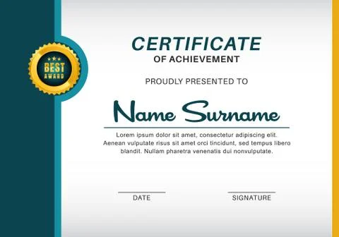 Certificate of achievement template vector design. Stock Illustration