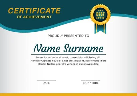 Certificate of achievement template vector design. Stock Illustration