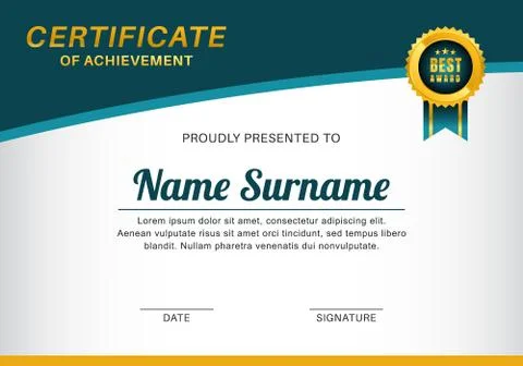 Certificate of achievement template vector design. Stock Illustration