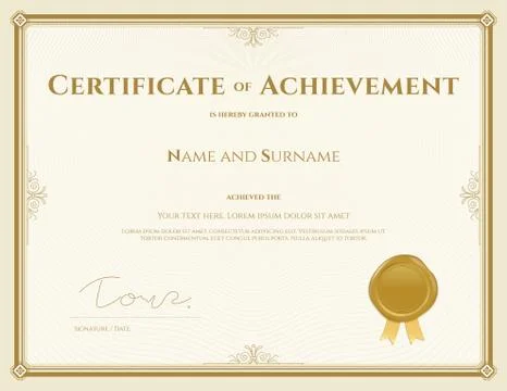 Certificate of achievement template in vector gold theme Stock Illustration