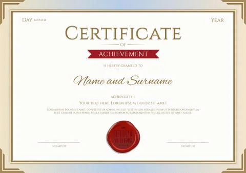 Certificate of achievement template in vector gold and red theme Stock Illustration