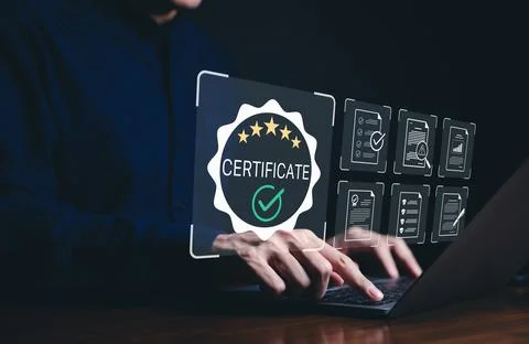 Certificate and Compliance Documentation. Stock Photos