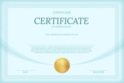 Certificate of appreciation color vector template. Diploma layout with text Ilustración de archivo