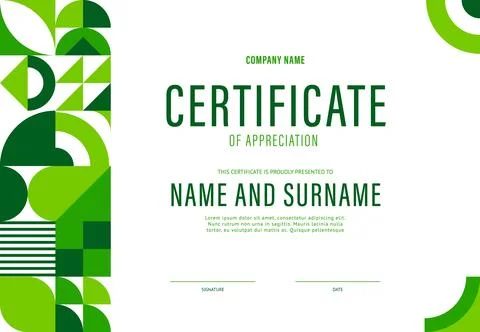 Certificate of appreciation with green patterns Stock Illustration