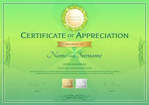 Certificate of appreciation template in green environment theme on abstract g Stock Illustration