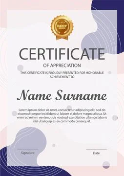 Certificate of appreciation template Stock Illustration
