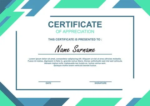Certificate of appreciation template with modern geometric design in green .. Stock Illustration
