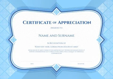 Certificate of appreciation template in vector with applied Thai art backgr.. Stock Illustration