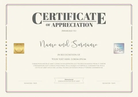 Certificate of appreciation template with watermark background Stock Illustration