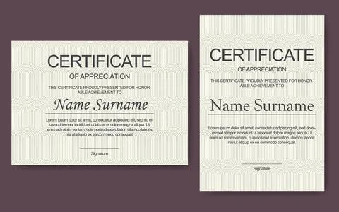 Certificate of appreciation templates, simple neutral color. Clean modern Stock Illustration