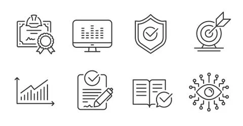 Certificate, Approved documentation and Approved shield icons set. Rfp, Music Stockillustratie