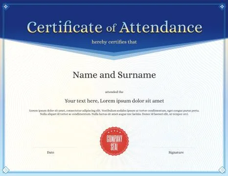 Certificate of attendance template in vector for achievement graduation compl Stock Illustration