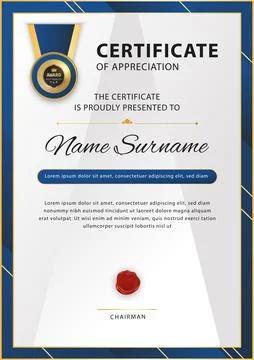 Certificate Blank. Blue gradient rectangle simple frame on white background Stock Illustration