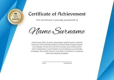 Certificate Blank. Blue gradient triangles on white background., Vector Stock Illustration