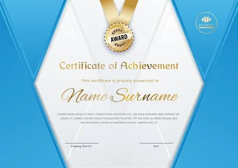 Certificate Blank. Blue gradient triangles on white background., Vector Stock Illustration