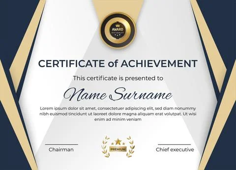 Certificate Blank. Blue gradient triangles on white background., Vector Stock Illustration