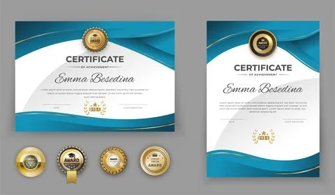 Certificate Blank with turquoise wave design elements., Vector illustration Illustrazione stock