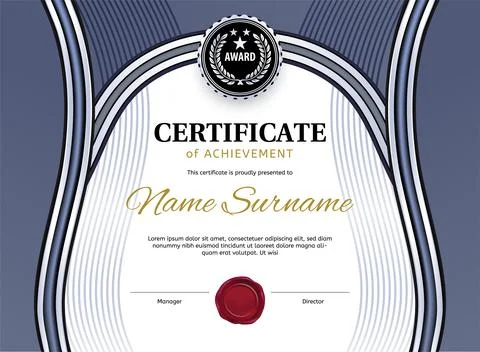 Certificate Blank. White silver blue arc frame on white background., Vector Stock Illustration