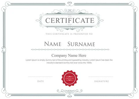 Certificate border vector elegant flourishes template Stock Illustration