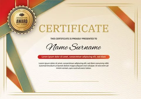 Certificate border. Vintage frame and ribbons for certificate blank, Vector Stock Illustration