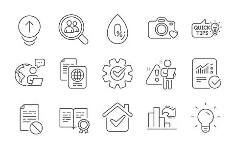 Certificate, Cogwheel and Decreasing graph icons set. Wrong file, Passport Stock Illustration