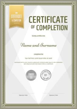 Certificate of completion template in portrait Stock Illustration