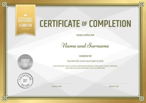 Certificate of completion template in portrait Stock Illustration