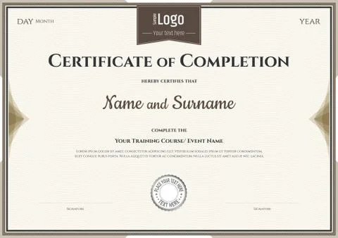 Certificate of completion template in vector for achievement graduation Stock Illustration