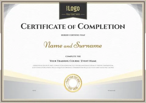 Certificate of completion template in vector for achievement graduation Stock Illustration
