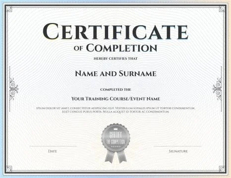 Certificate of completion template in vector for achievement graduation compl Stock Illustration
