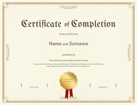 Certificate of completion template in vintage theme Stock Illustration