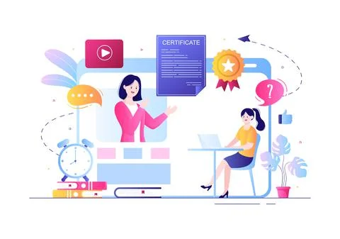 Certificate Course Document Icon with Businessman License badge After Trainin Stock Illustration