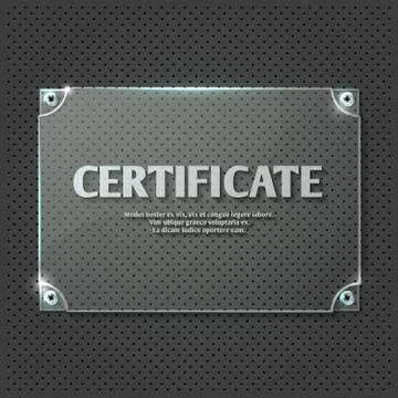 Certificate design on glass plate vector mockup 스톡 일러스트