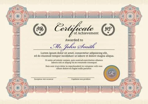 Certificate diploma in guilloche pattern frame Stock Illustration