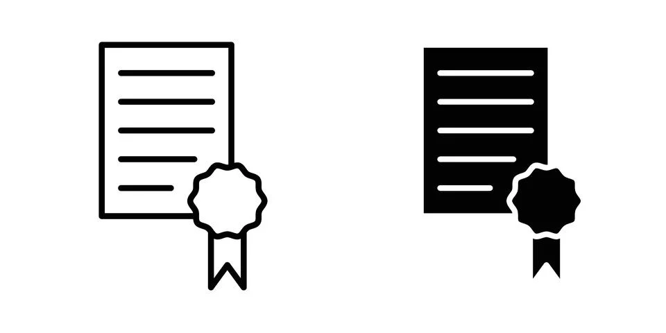 Certificate diploma icon vector concepts, line and silhouette style Stock Illustration