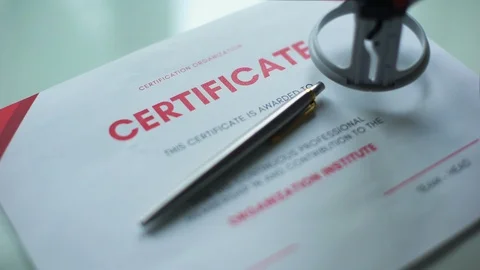 Certificate document approved, hand stamping seal on official paper, validation Stock Footage 97278338